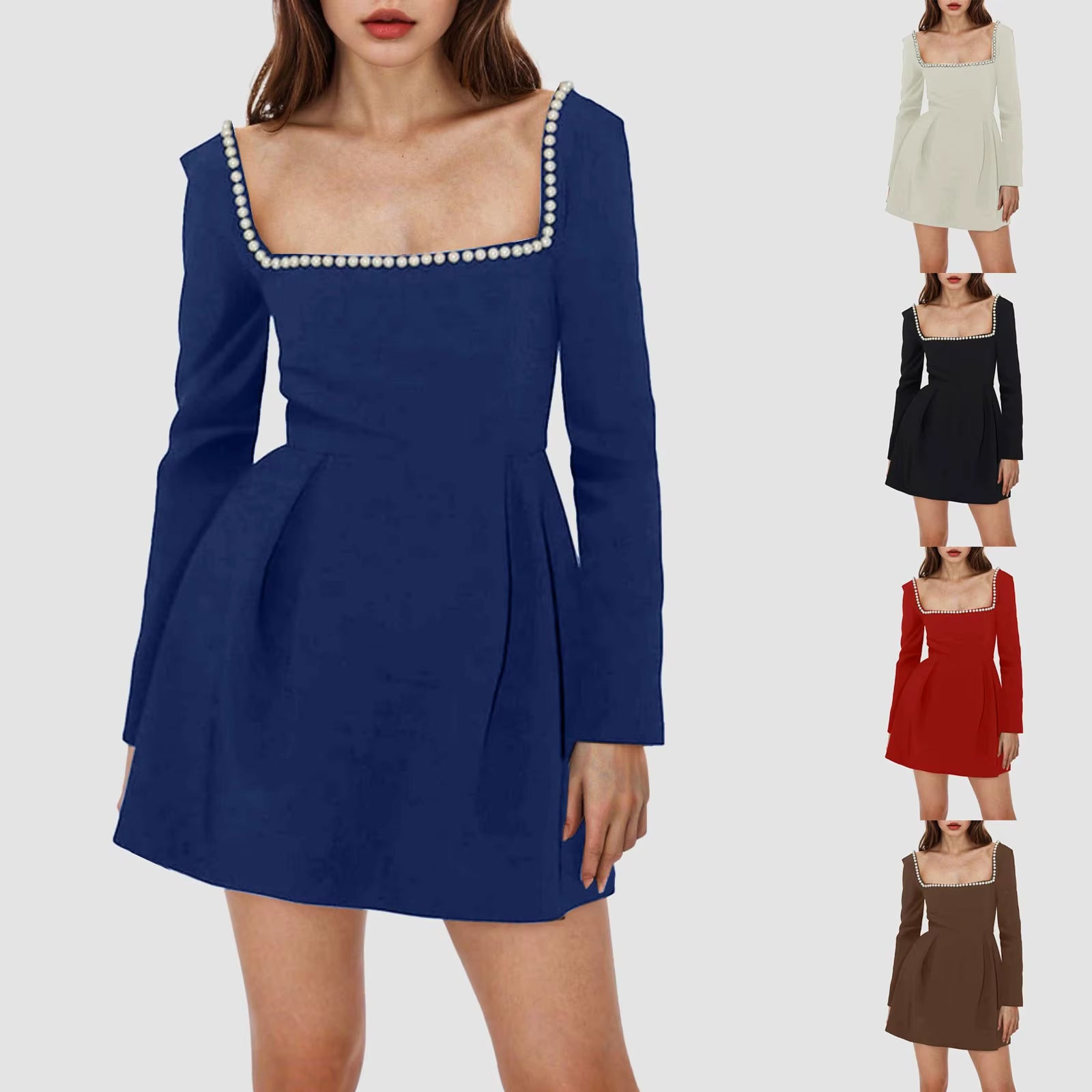 Pearl Collar Long Sleeve Mini Dress