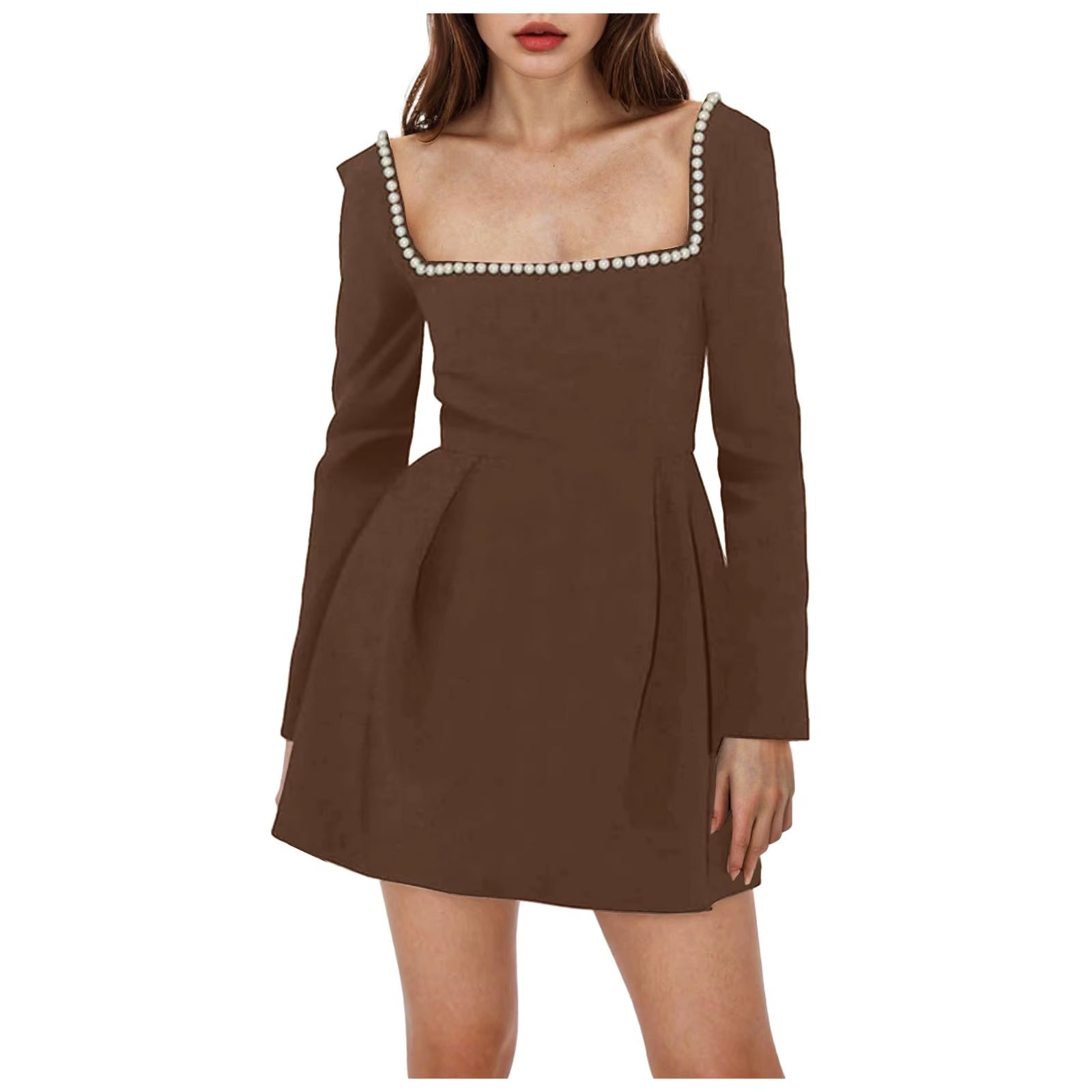Pearl Collar Long Sleeve Mini Dress