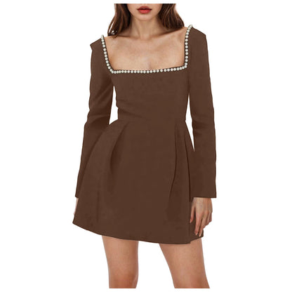 Pearl Collar Long Sleeve Mini Dress