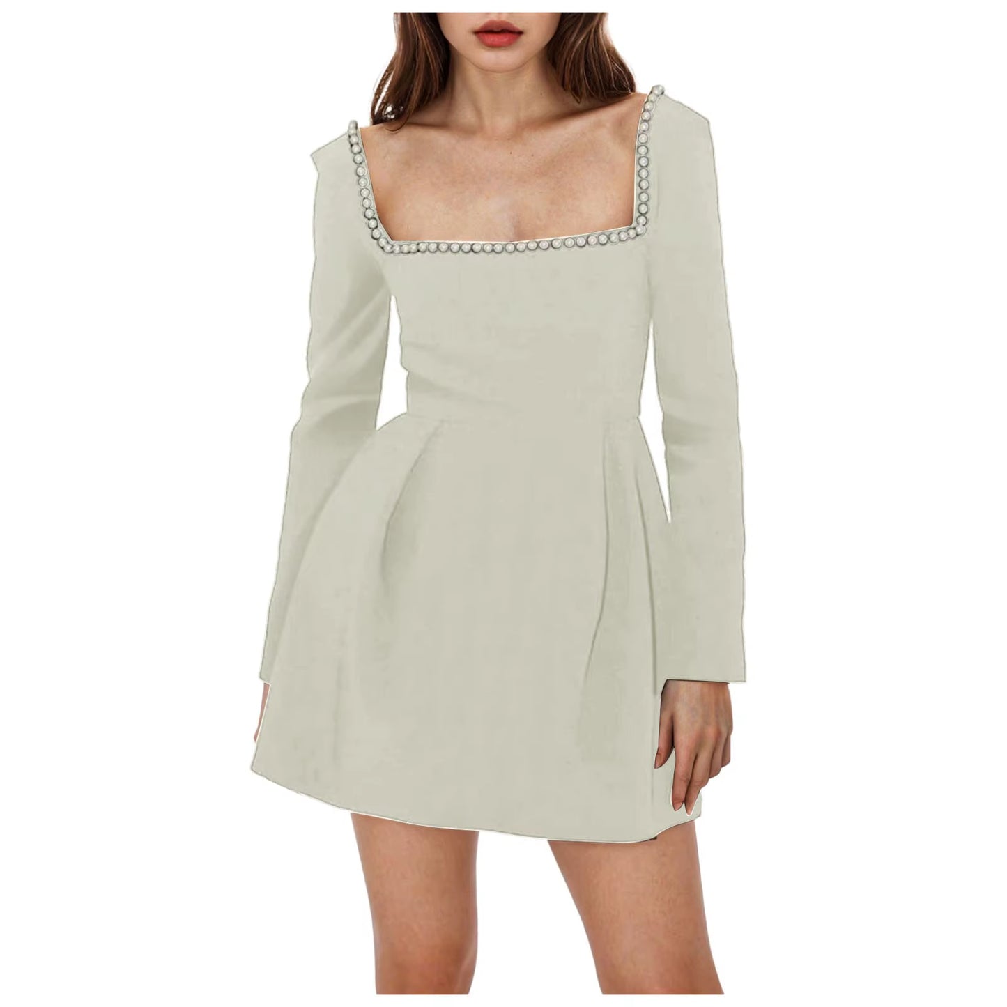 Pearl Collar Long Sleeve Mini Dress