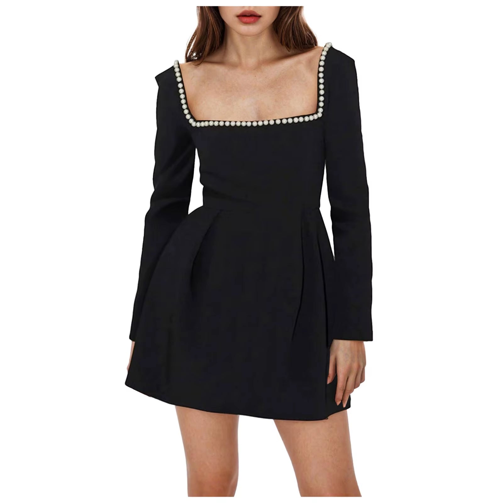 Pearl Collar Long Sleeve Mini Dress