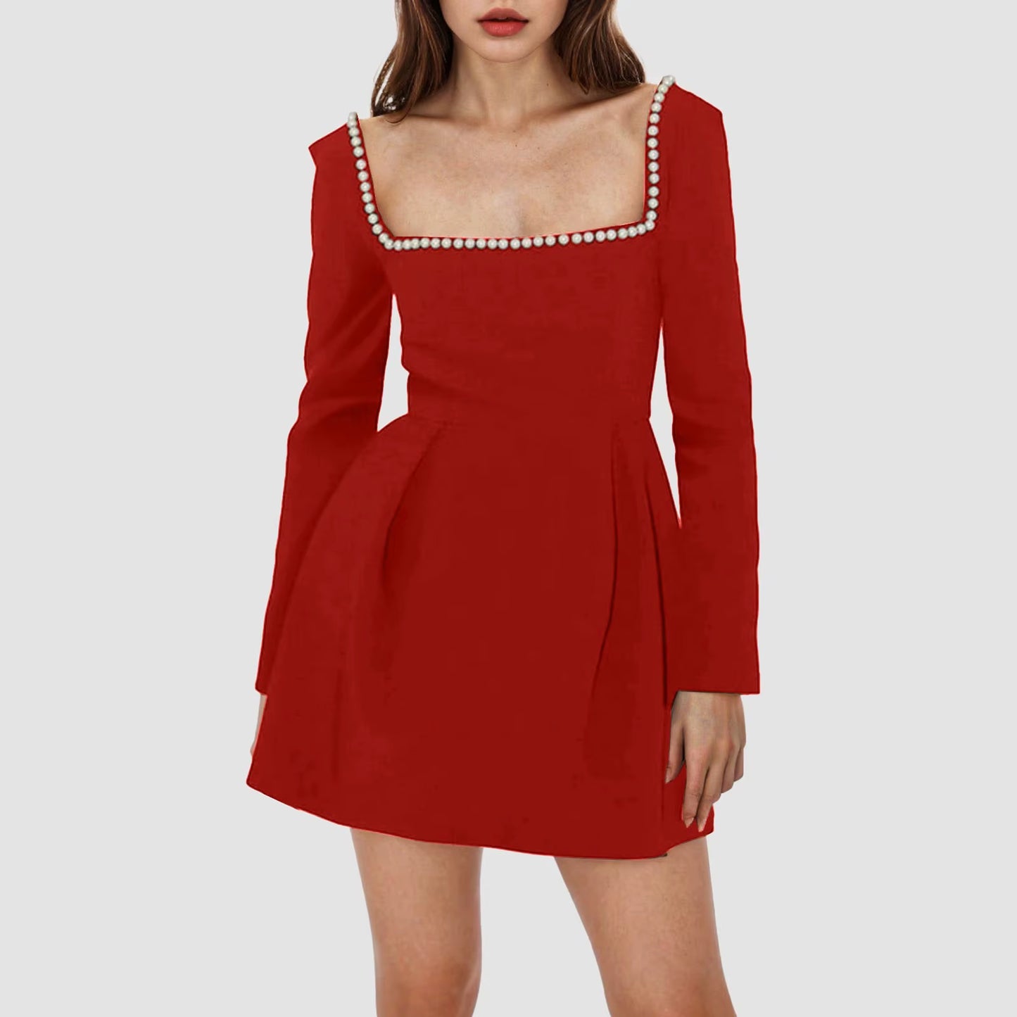 Pearl Collar Long Sleeve Mini Dress