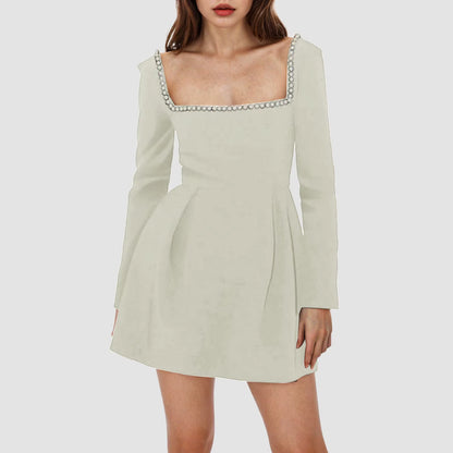 Pearl Collar Long Sleeve Mini Dress