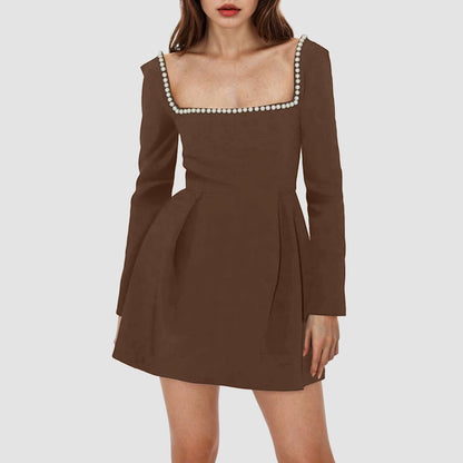 Pearl Collar Long Sleeve Mini Dress